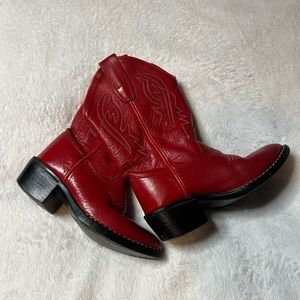 Toddler size 8 red cowboy boot.
